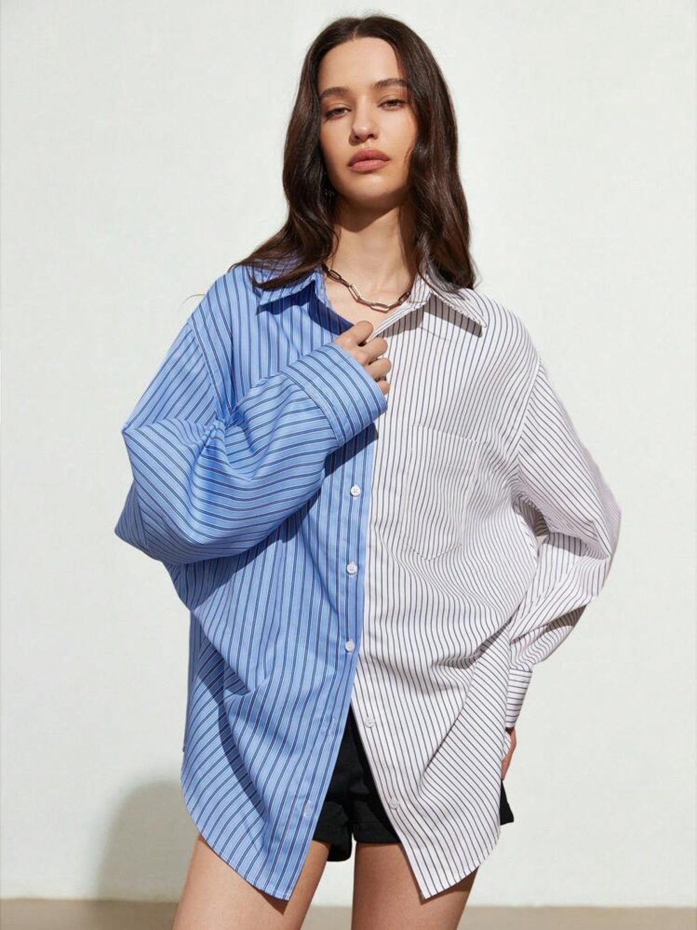 Zara Two-Tone Blue & White Striped Button Down Shirt